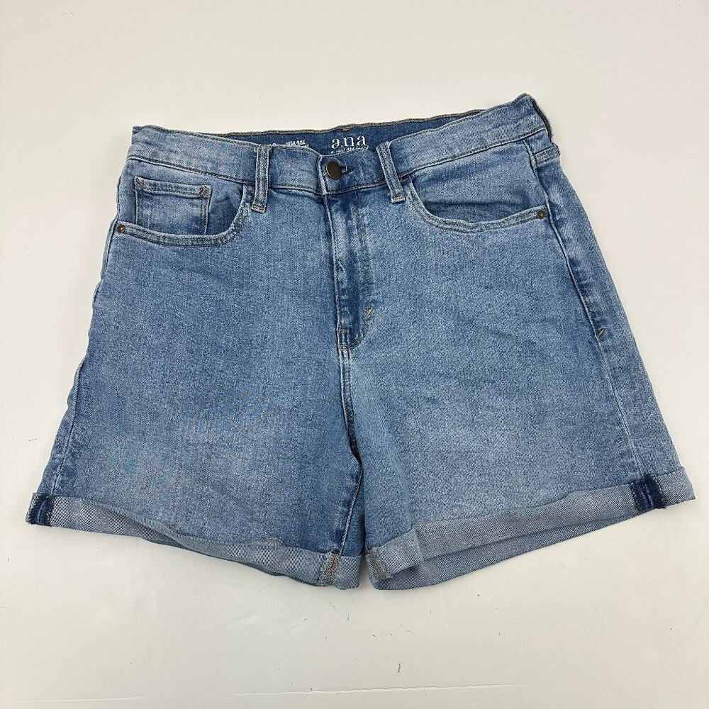 ana High Rise Midi Short 5" Inseam Cuffed Women's size 12 Blue Denim Jean Shorts